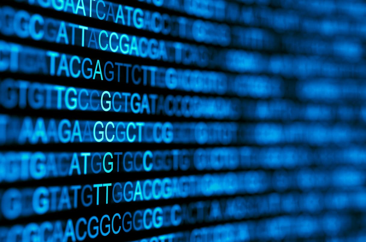 Digital screen with DNA data background. Nucleic acid sequence. Genetic research. 3d illustration.